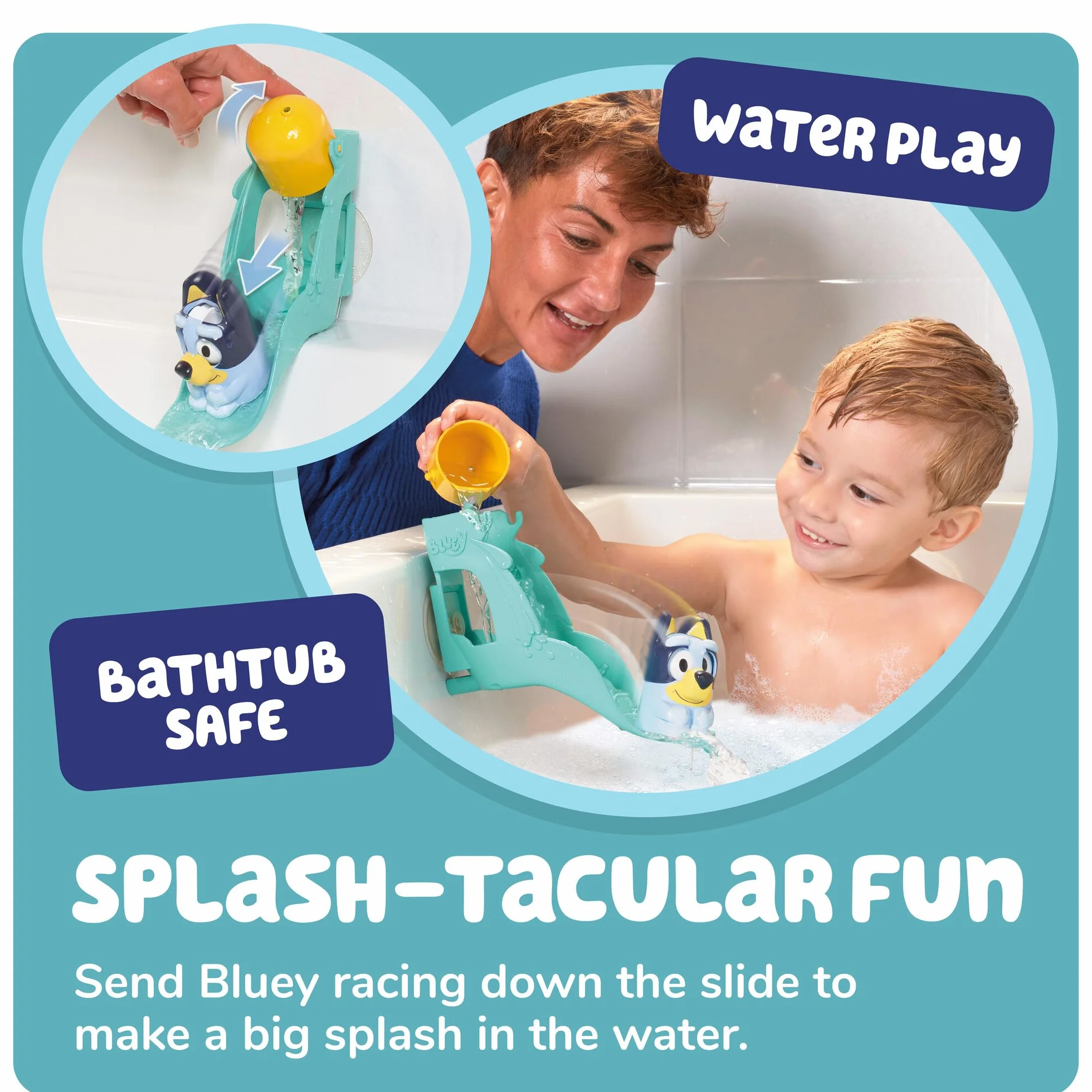Toomies Blueys - Scivolo d'acqua, giocattolo da bagno per bambini, divertimento acquatico con giranti, promuove le capacità motorie fini, con ventose, a partire dai 18 mesi in su