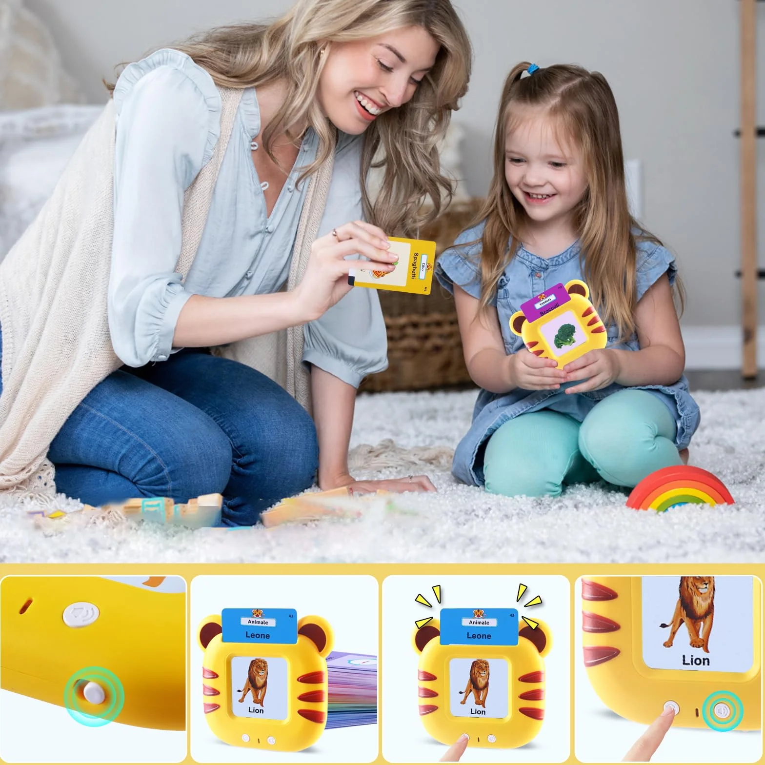CUTEEEE Schede Flash Cards Parlanti Italiano Inglese, Giochi Bambini Educativi 1 2 3 4 5 6 Anni, Talking Carta Flash Regalo, Giocattoli Apprendimento Interattivi 224 Parole