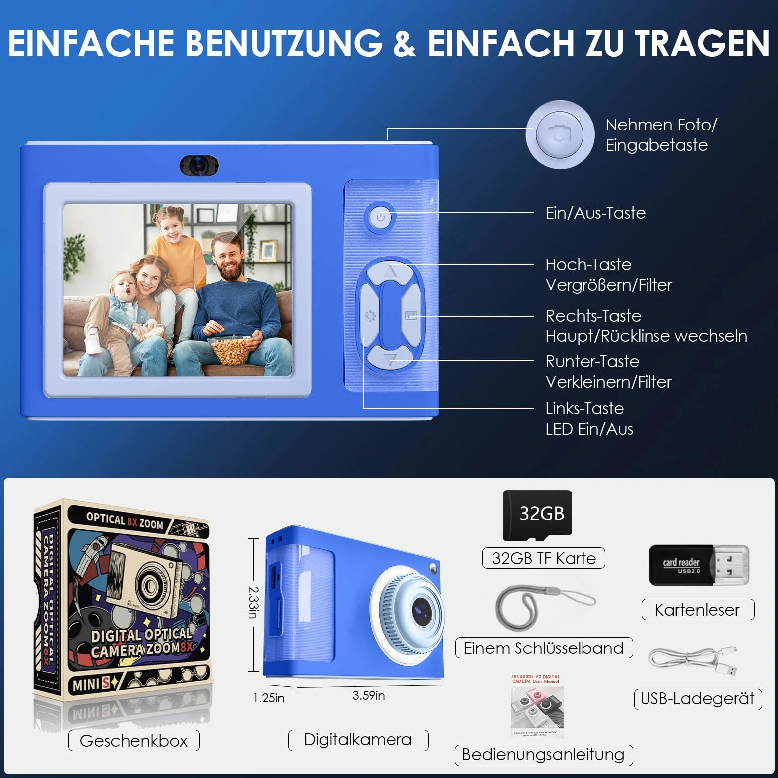Macchina Fotografica Digitale, ARNSSIEN 1080P Vintage Fotocamera Digitale per Bambini, Schermo 2,4" con 16 Luci LED, Regalo Economico per Bambini più Grandi, Adolescenti, Studenti, Principianti,Y2