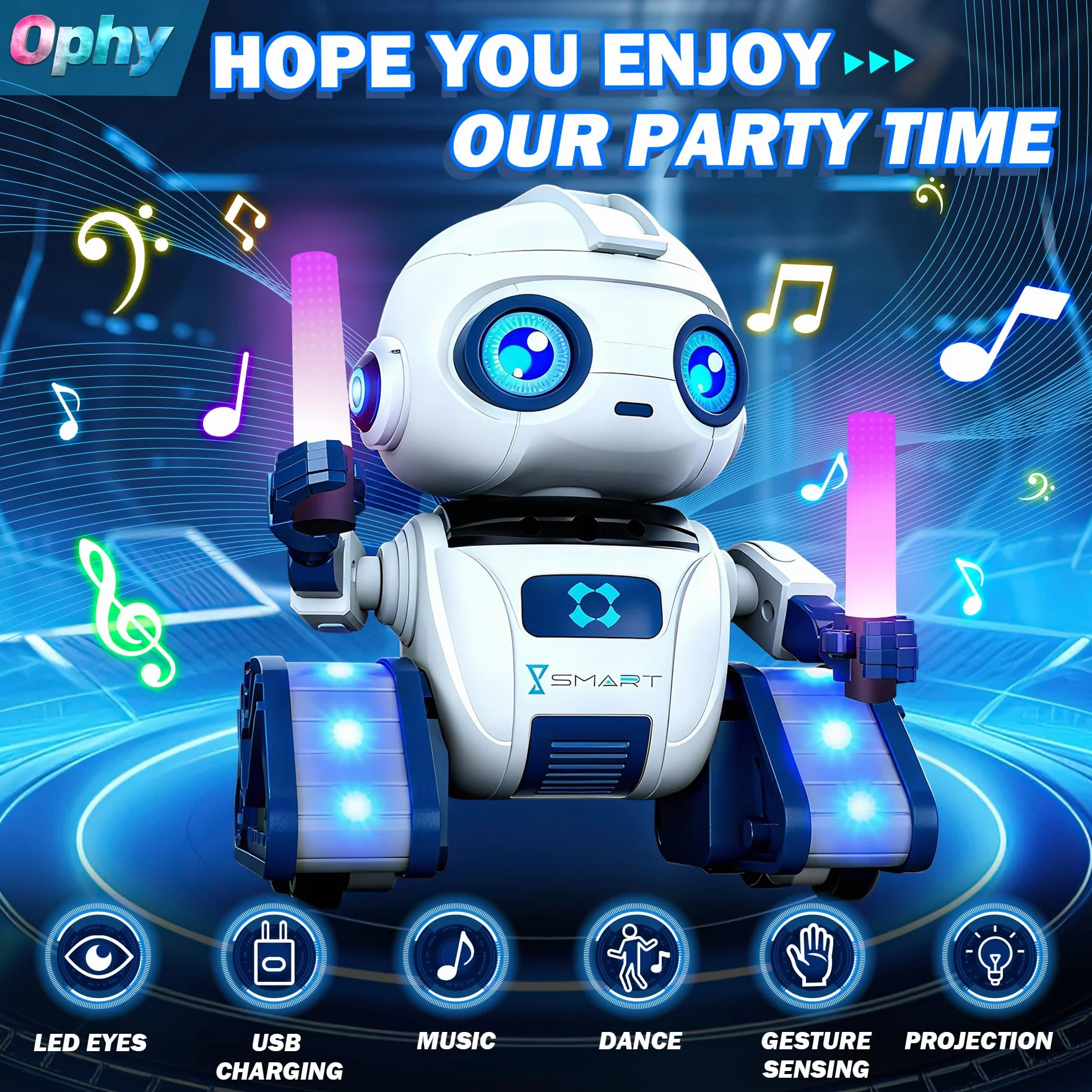 Robot Telecomandato con Controllo Gestuale per Bambini 3-12 Anni, Funzione di Proiezione, Occhi a LED, Musica