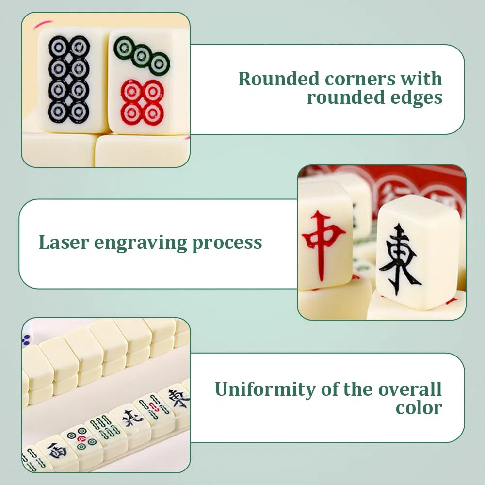 Mini Mahjong Gioco, Tradizionale Cinese Mahjong Gioco da Tavolo, Portatile mahjong Set con 144 Tessere Majong e 2 Dadi, per Famiglie, Viaggi, Feste, Giochi da Tavolo