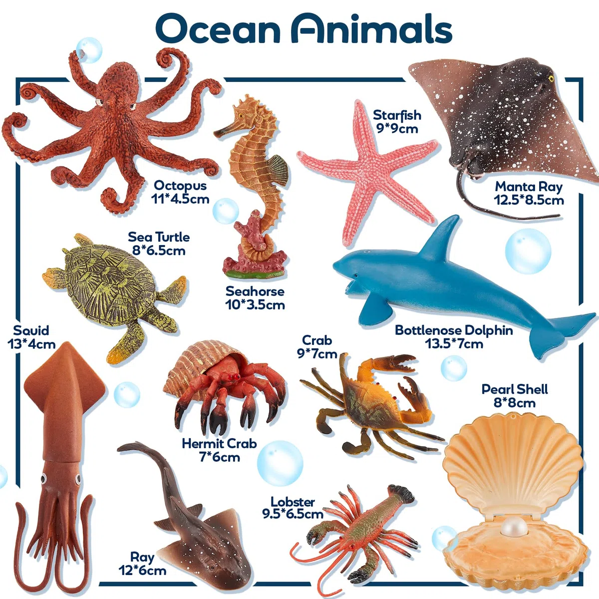 HAYKIDS 12 Pezzi Animali Marini Giocattoli, Modello Giocattolo Marino 7-14 CM, Tartaruga, Polpo, Aragosta, Set Figurine Animali Oceanici per Bambini 3+ Anni