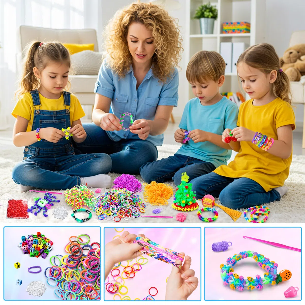ROSHUKG Set di 10000 elastici per bambini, 50 colori, per tessitura, fai da te, regalo