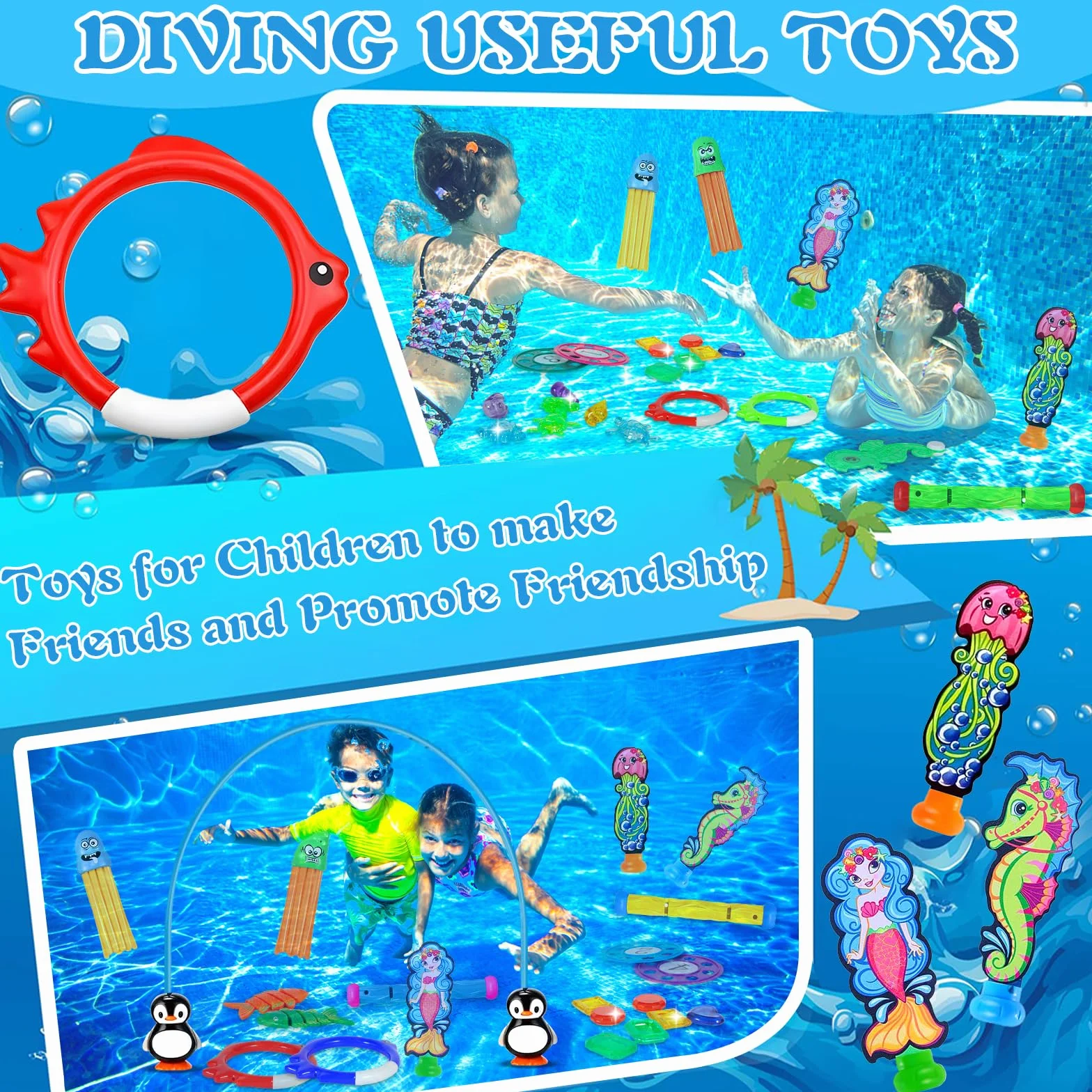 ZLPBAO 45 Pezzi Giocattoli da Immersione, Giochi Acqua Bambini Set da Immersione subacquee Giochi d'affondamento Addestramento Regalo per Bambini con Borsa per Il Trasporto