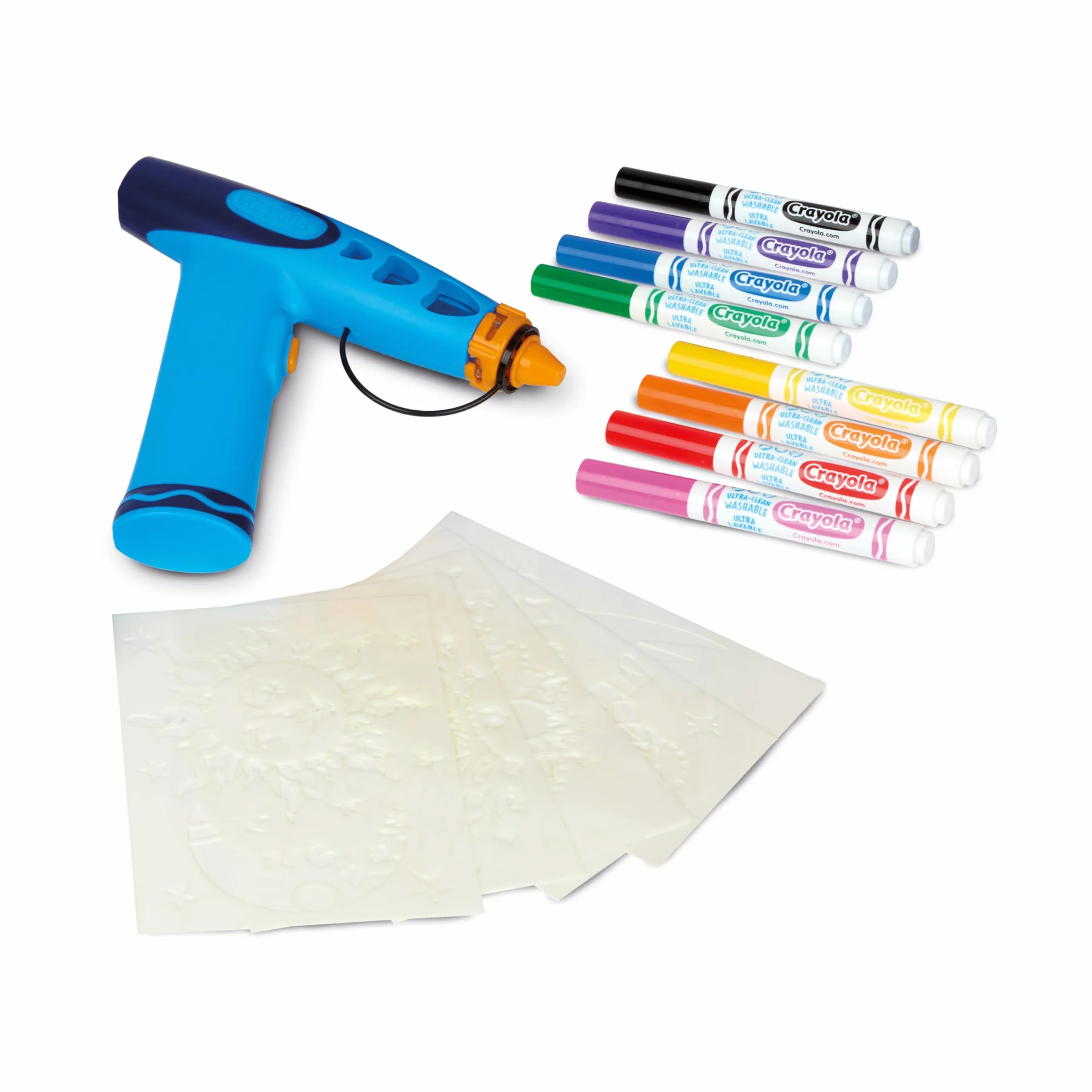 CRAYOLA Marker Airbrush - Aerografo Creativo per Bambini con 8 Pennarelli Lavabili e 5 Stencil, Giocattolo Educativo per Attività Artistiche, da 6 anni, 74-7696