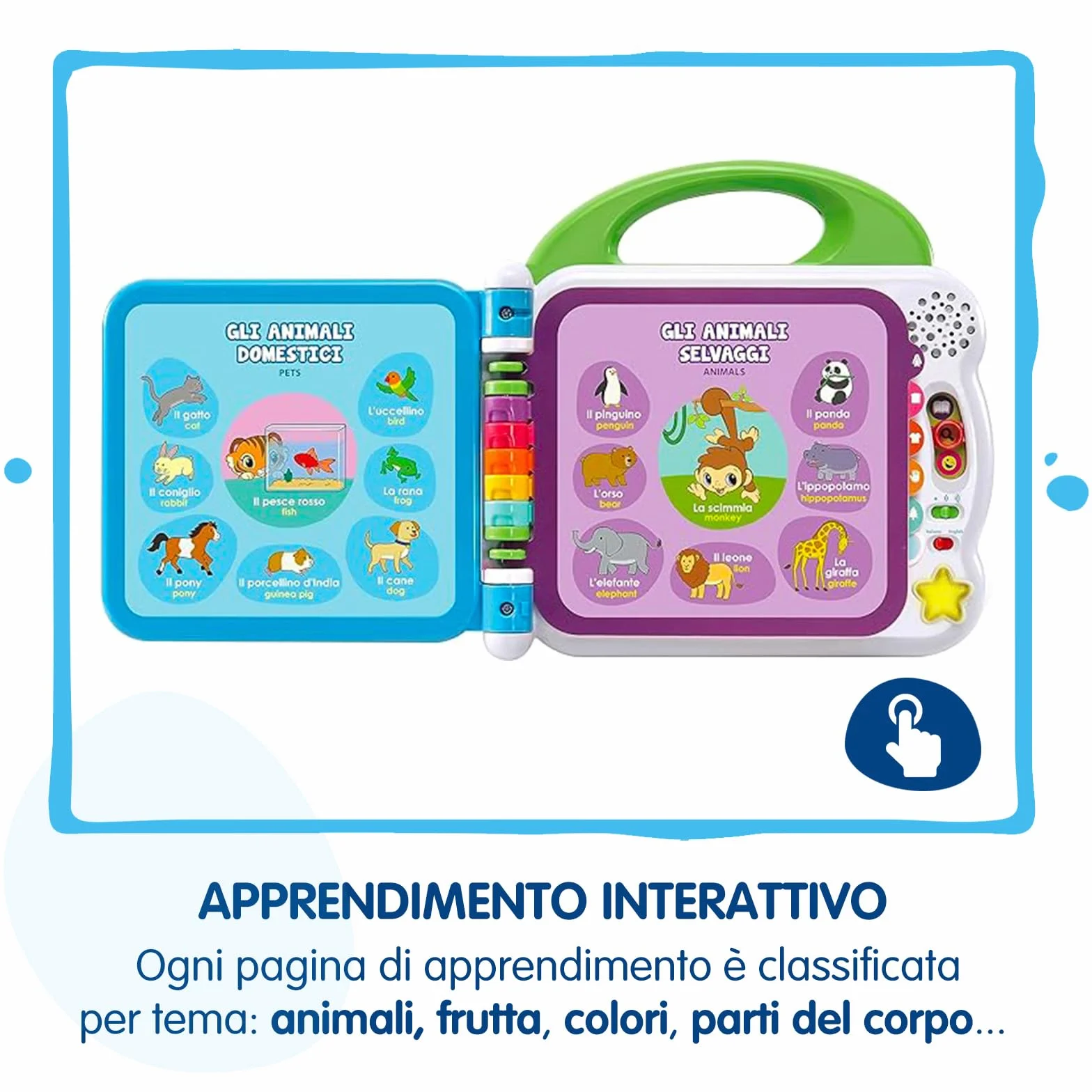 VTech Il Mio Primo Libro Illustrato - Le Mie Prime 100 Parole, Libro Bilingue Sensoriale per Bambini, Lingua Italiana e Inglese, Gioco Neonato con 3 Modalità, Batterie Incluse, 18 Mesi - 4 Anni