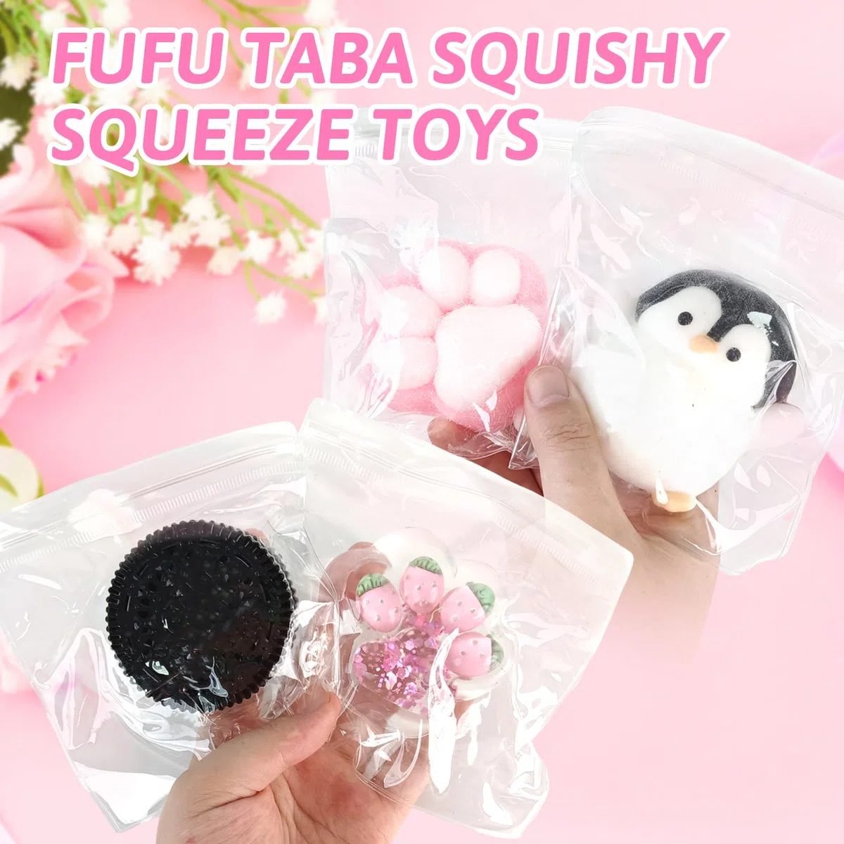4Pcs Taba Squishy Cat Paw Penguin Squishy Biscotto Giocattolo Antistress Giocattolo Di Simulazione Di Biscotto Da Pizzicare Stress Ball Squeeze Toys Anxiety Relief Per Adulti