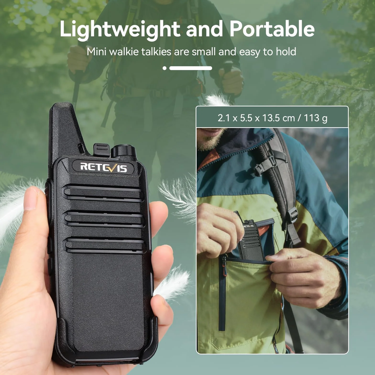 Retevis RT622 Walkie-Talkie PMR446 Radio Portatile Ricaricabile VOX ABS Nero 1 Paio