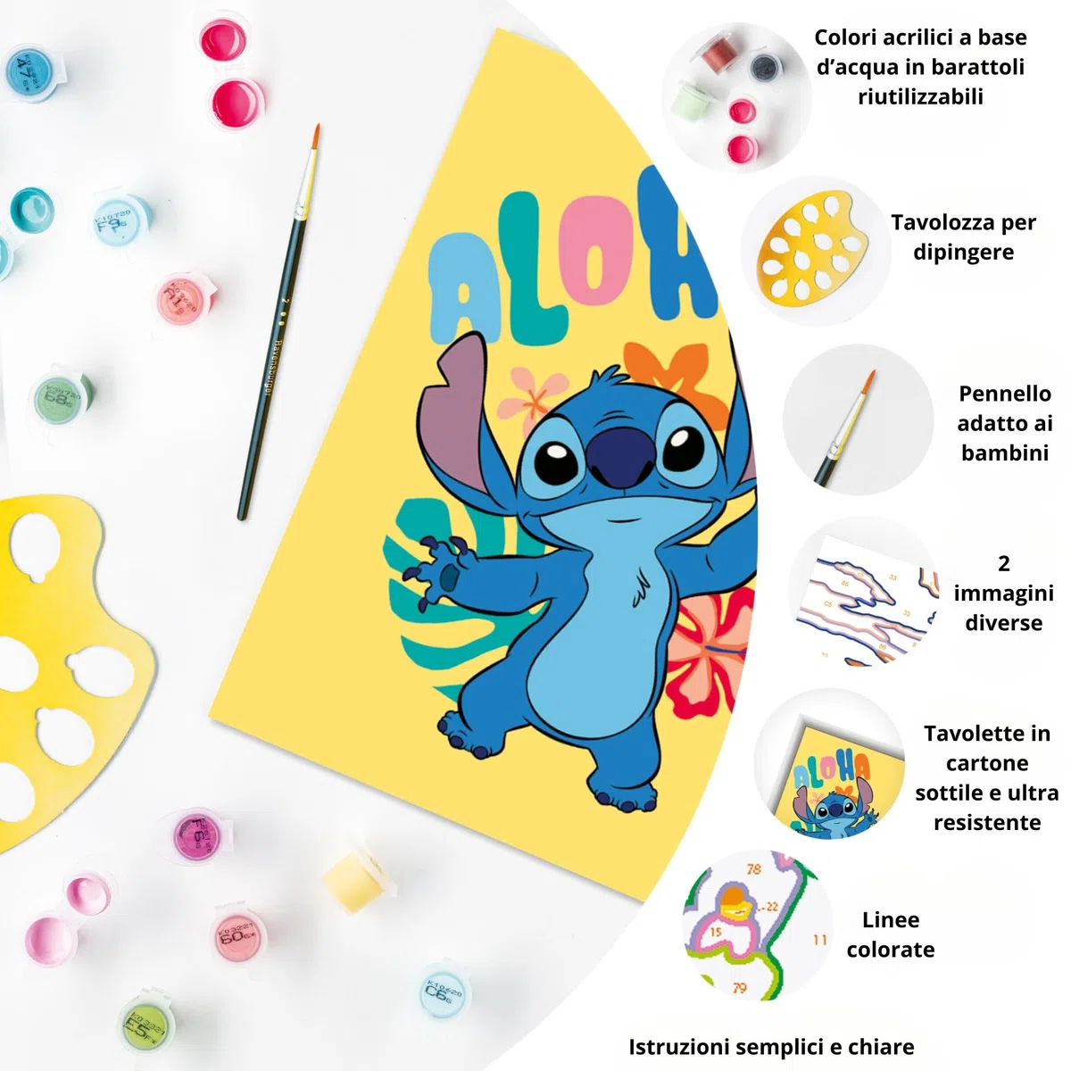 Ravensburger CreArt: Aloha Stich – Dipingere con i Numeri per Bambini 9+ Anni, Kit Pittura con Tavole, Cornice, Pennello e Colori Inclusi, 25 x 18,30 cm, Idee Regalo Disney