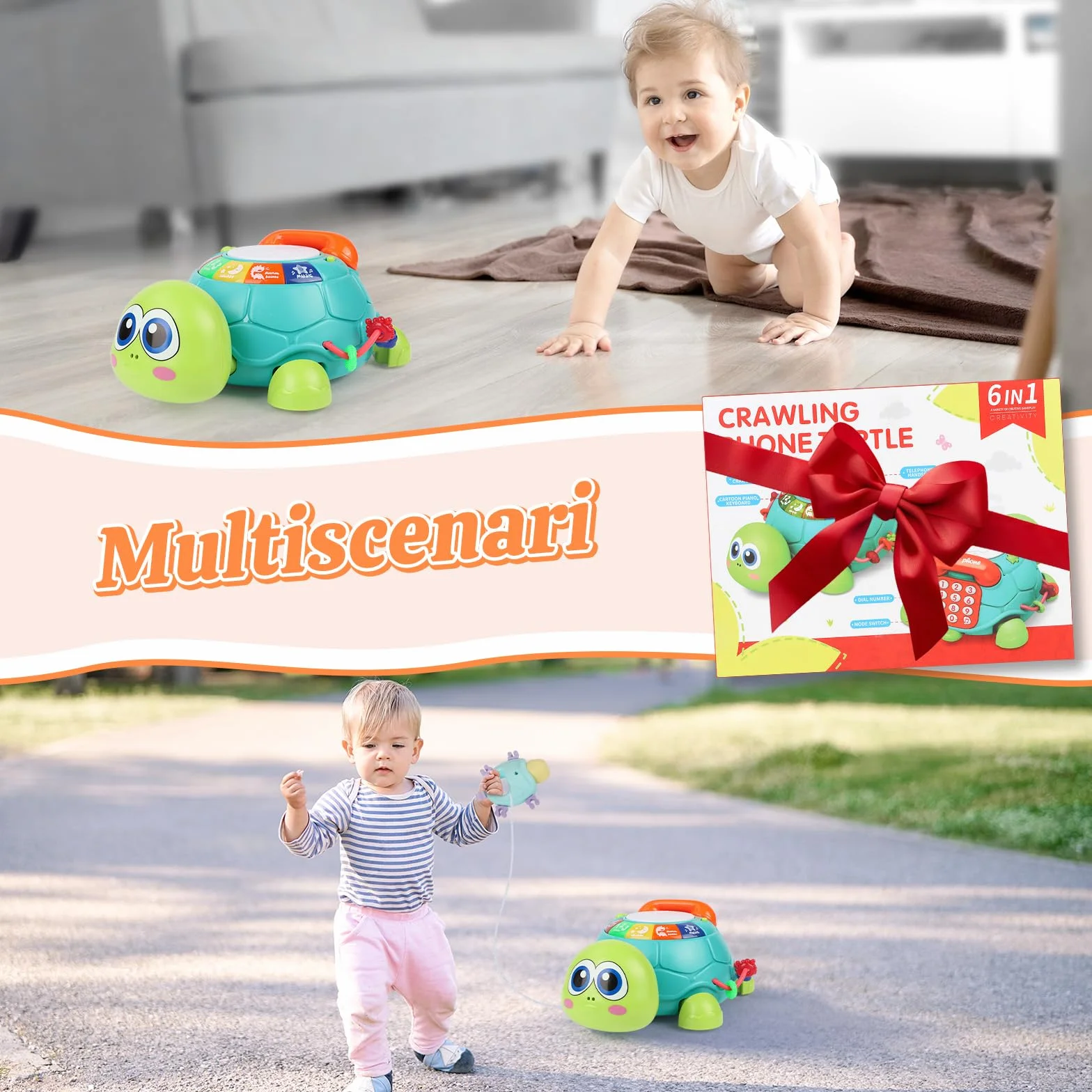 Herenear Gioco per Gattonare Neonato, Giochi Musicali per Bambini 1 Anno, Gioco con Musica e Luci, Tummy Time, Giochi per Neonati, Compleanno e Natale per Neonati