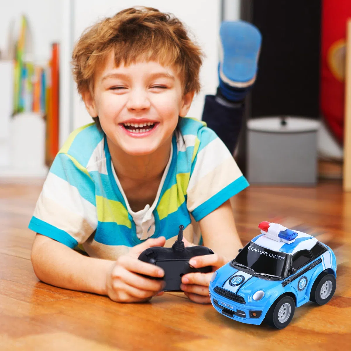 Highttoy Macchina Telecomandata per Bambini, Macchina Polizia Giocattolo Bambini 2 3 4 Anni, 2.4GHz Piccola Auto Radiocomandata Bambino, Azzurro