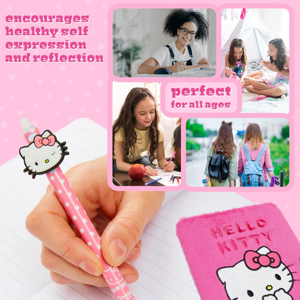 Hello Kitty Diario Segreto Bambina e Penna Biro Kuromi Diario con Lucchetto e Penna a Sfera Quaderni a Righe Set Cancelleria Ufficio Scuola (Rosa)