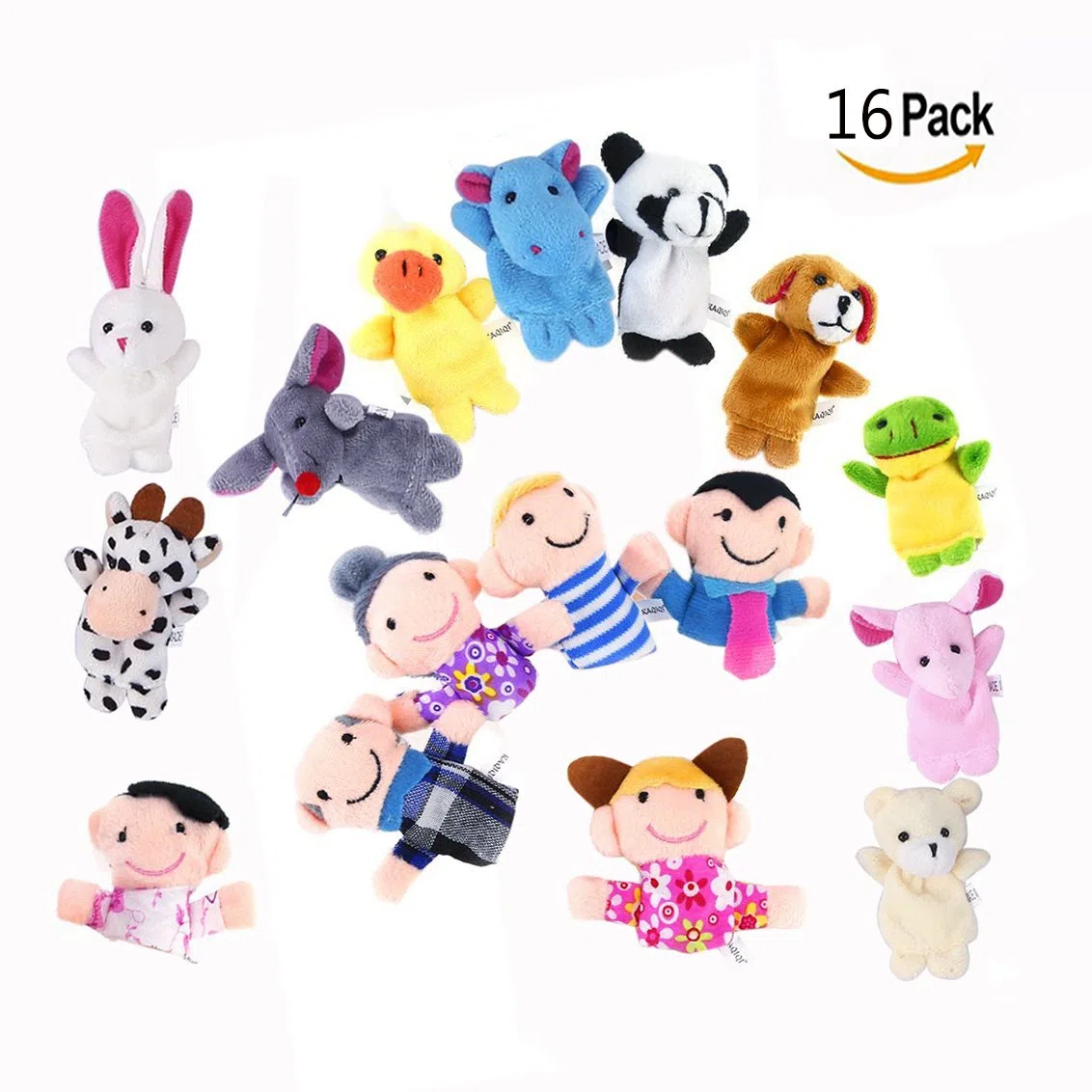 16 Pezzi Marionette Dita,Burattini a Dito Finger Puppets in Velluto con 10 Animali e 6 Famiglie
