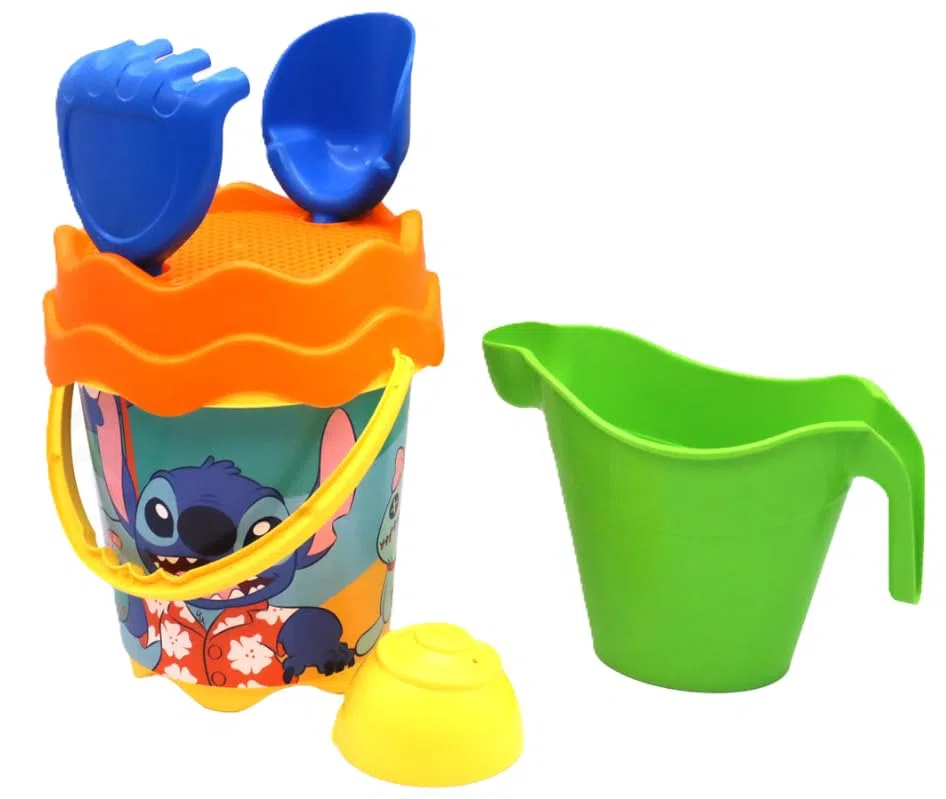 Set Giochi Mare Disney Stitch 5 Pezzi per Bambini - Secchiello con Accessori Spiaggia, Annaffiatoio, Paletta, Rastrello e Formina - Giocattoli Mare Estate Bambini