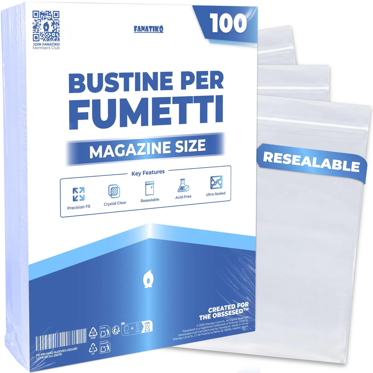 Bustine Fumetti Magazine Size (Confezione da 100) – Comic Bags con Chiusura Adesiva, Senza Acidi, Vestibilità Precisa per Fumetti Formato Grande, Alta Trasparenza