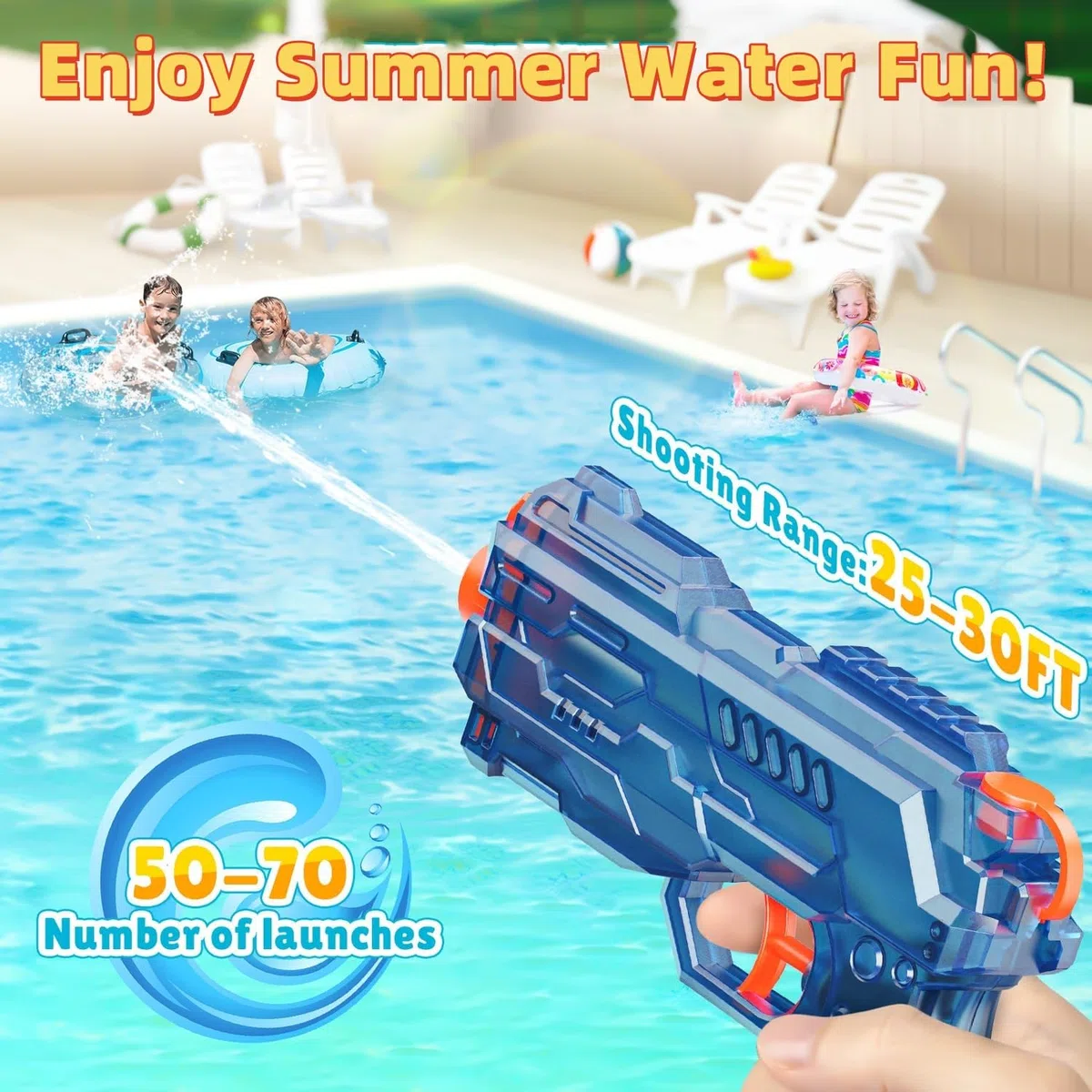 Pistola ad Acqua, 2 PCS Pistole d'acqua, Fucili ad Acqua con 25-30 Piedi a Lungo Raggio, Pistole ad Acqua per Bambini Adulti Estate Piscina all'aperto e Giocattoli da Spiaggia (Blu+Arancione)
