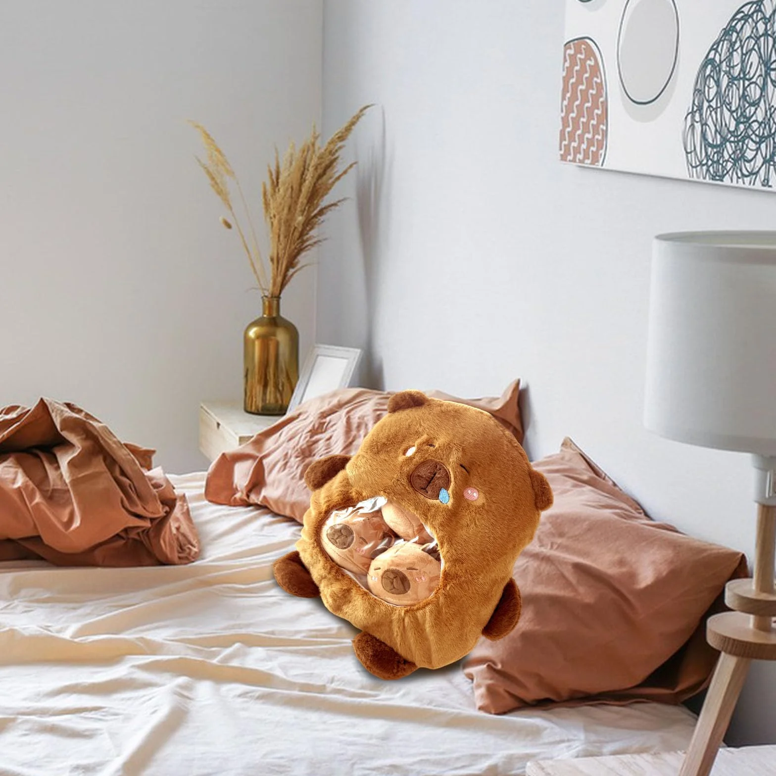 Generico Cuscino Per Capybara, Generico Peluche Capibara con 3 mini Capibara Peluche, morbide bambole Capibara regalo di compleanno