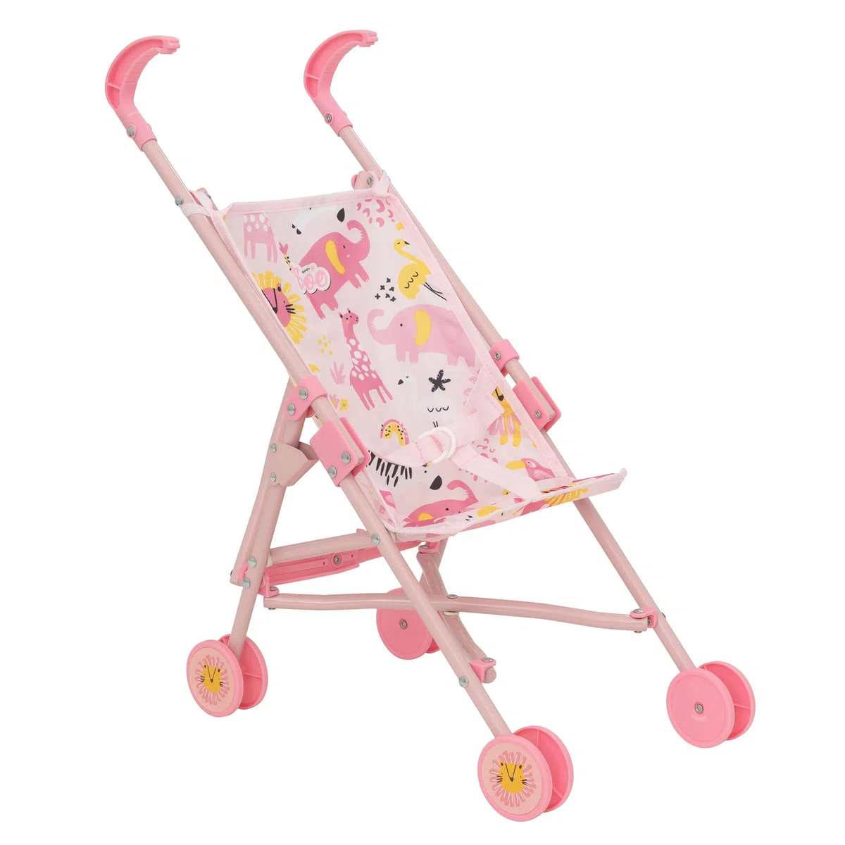 BabyBoo - Passeggino singolo, passeggino per bambole, passeggino ombrello, pieghevole, giocattolo per giochi di ruolo bambini dai 2 anni in su (giungla rosa)