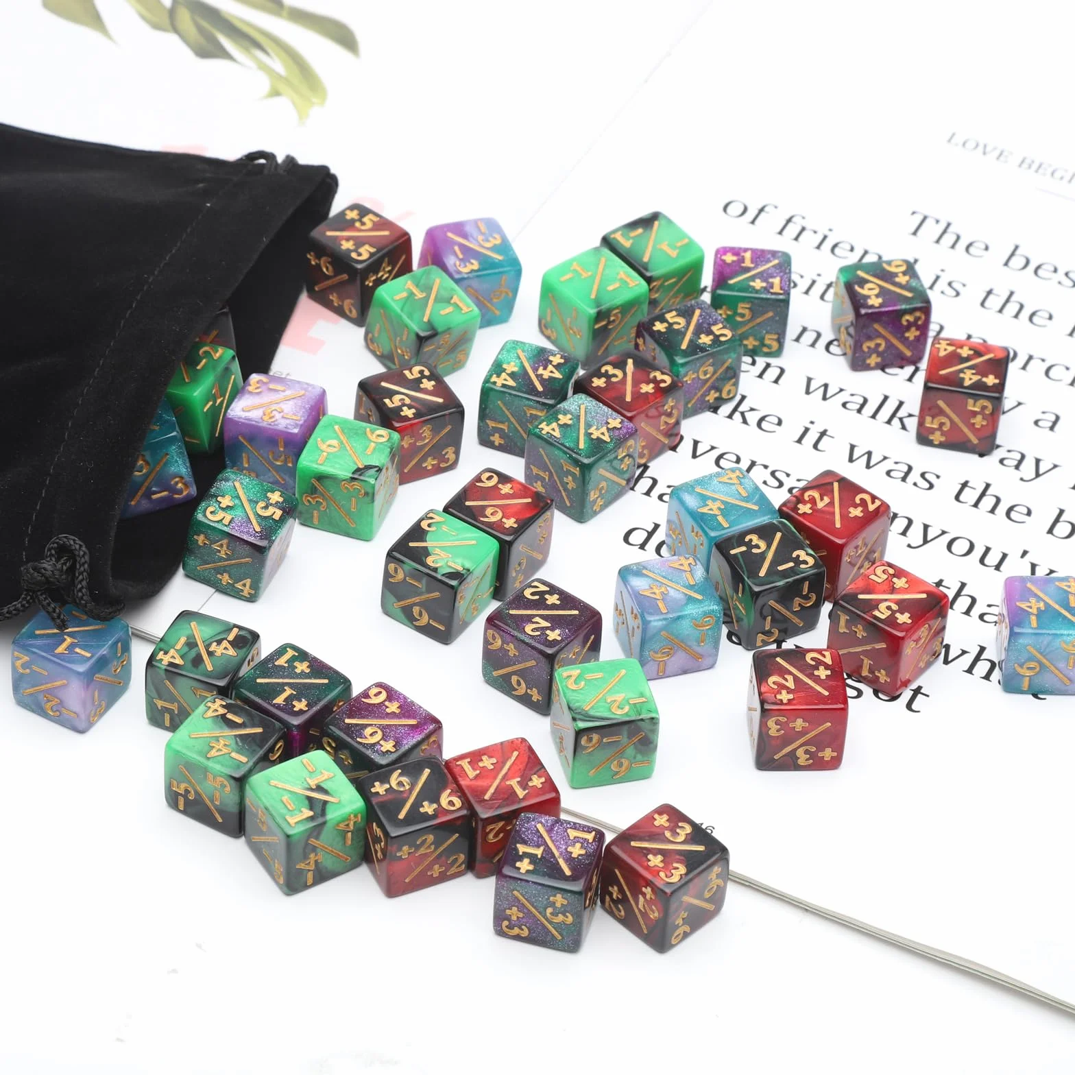 DAWRIS 48 pezzi contatori dade, token dade fedeltà compatibili con MTG, CCG, accessori per gioco di carte con sacchetti di immagazzinaggio