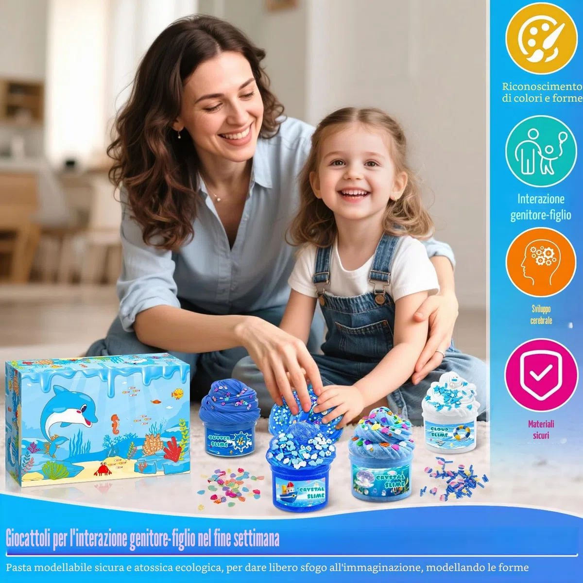 6 Pezzi Fluffy Butter Slime Set, Blu Crystal Slime per Bambini, Butter Slimes Set, Putty Giocattoli, DIY Slime Morbido ed Elasticizzato per Bambine e Bambini Feste Regalo (Blu)