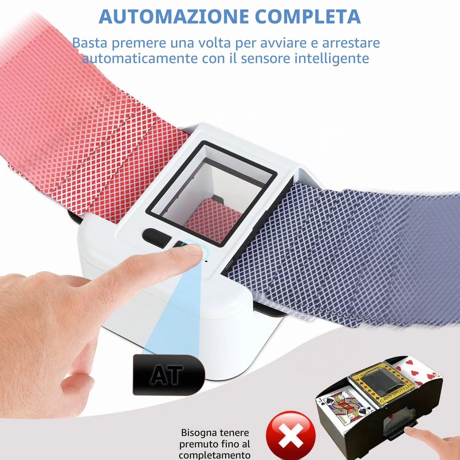 Mescolatore di carte automatico per 1-2 mazzi, batteria ricaricabile da 2000mAh, mescolatore elettrico a basso rumore per Poker, UNO, Blackjack, Phase 10 e altro – Mescolata con un tocco