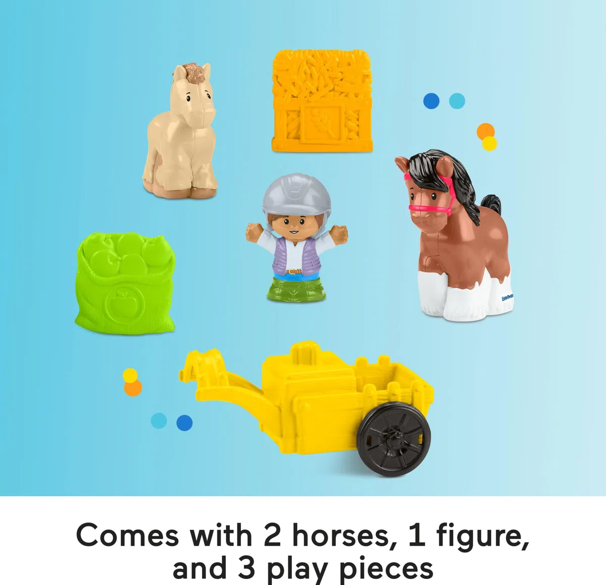 Fisher-Price Little People - Maneggio dei Cavalli, playset con suoni, fienile e tre stalle, include 2 cavalli, 1 personaggio, 1 carro agganciabile e 2 accessori, giocattolo per bambini, 1+ anni, HWR84