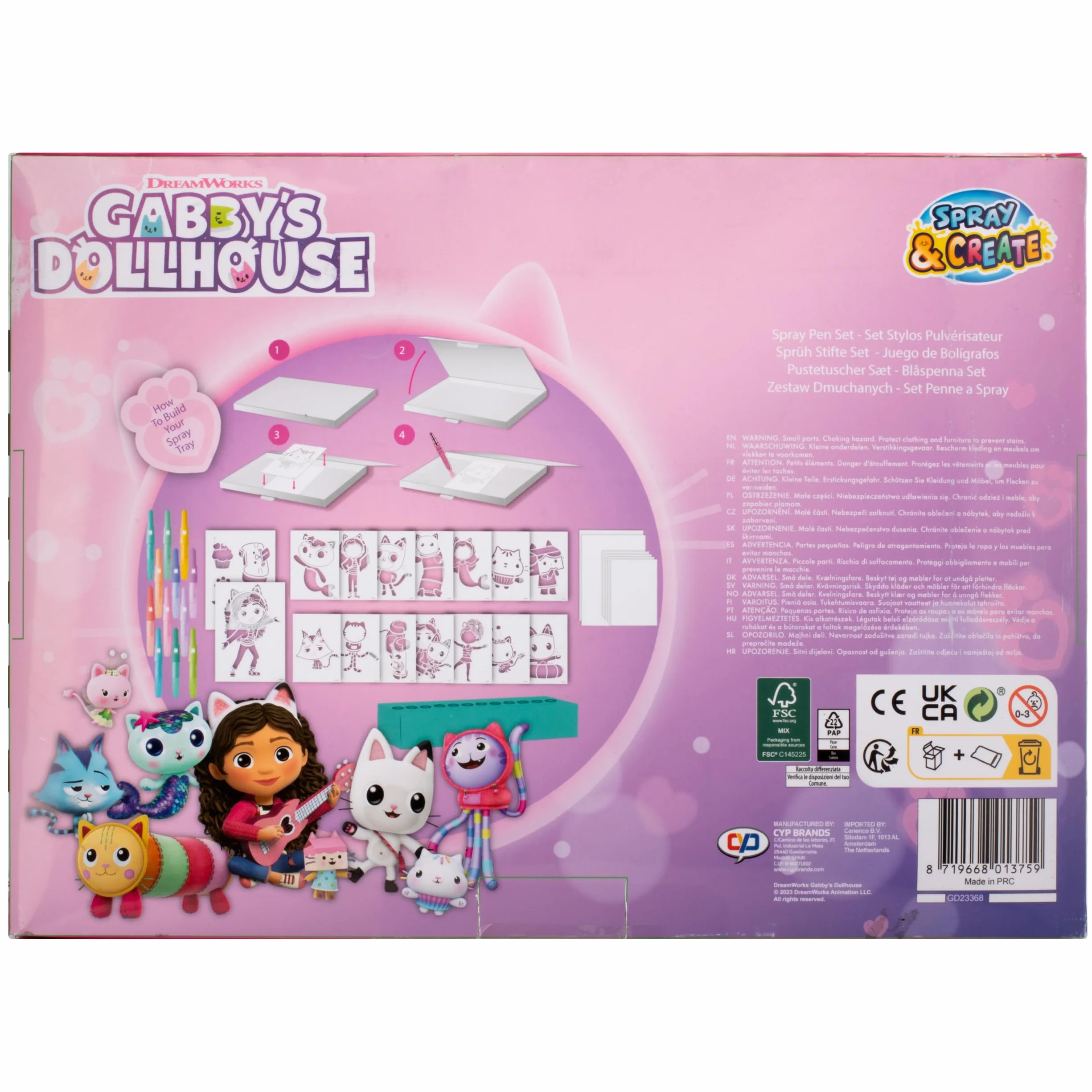 Gabby's Dollhouse - Set di penne spray - Matite da colorare per bambini - Set da colorare con matite colorate e pagine da colorare, GD23368