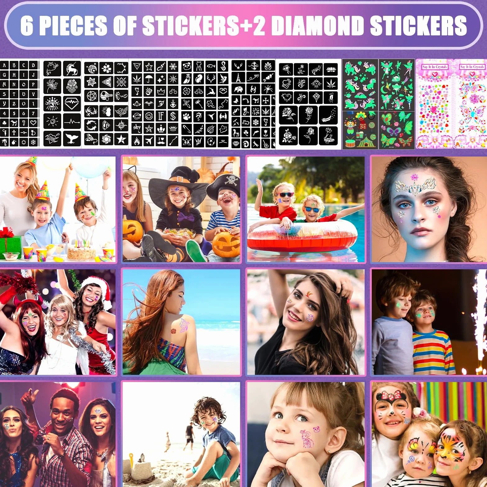 FAMKEEP Set Tatuaggi Glitter,42 Colori Tatuaggi Kit,223 Stencil, 5 Pennelli, 3 Colla,Tatuaggi Impermeabili Kit Tatuaggi Flash per Ragazzi, Ragazze e Festa,Regali per Natale e Carnevale