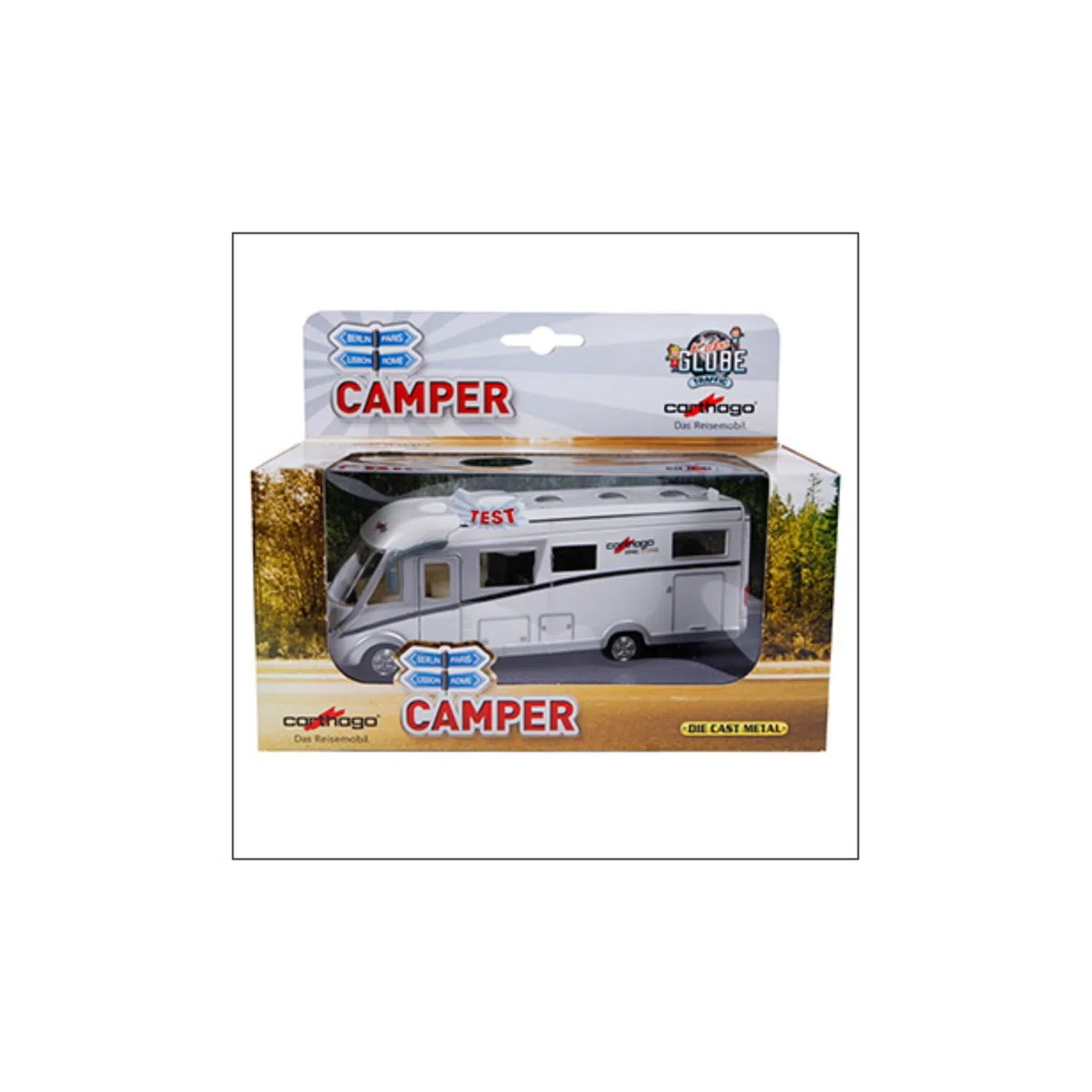 Camper giocattolo Globe Carthago, 16 cm, con luce, motore, illuminazione interna e tetto rimovibile, incluse batterie - 510008, Unisex