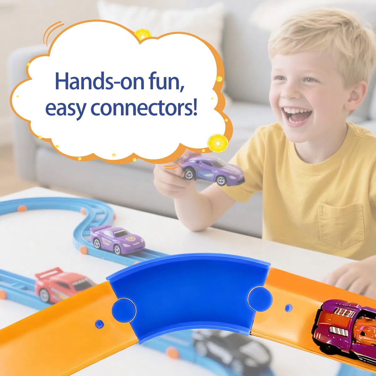 6pz Pista Curva per Hot Wheels, Componenti di Pista Curva in ABS a 45 Gradi Connettori Pistas per Auto Giocattolo Compatibili con Hot Wheels (Blu)