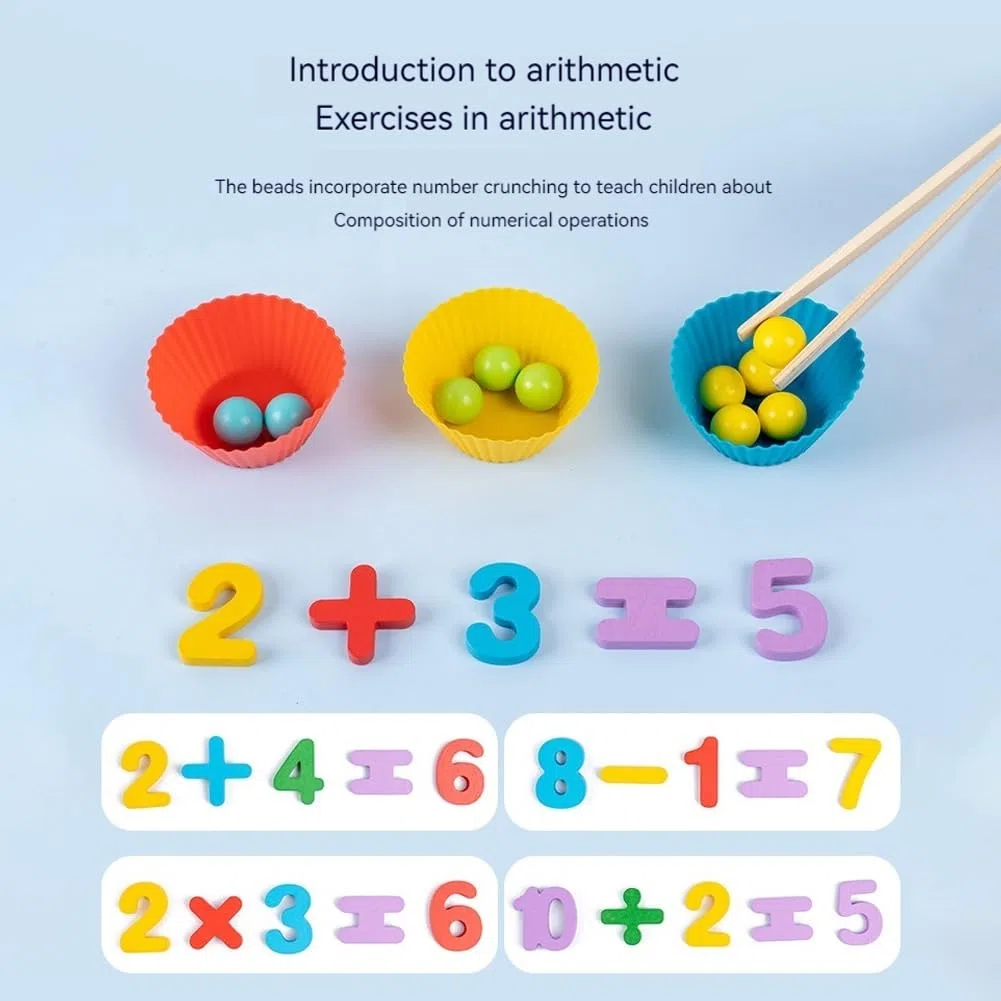 Set di Giocattoli Matematica aritmetica Montessori, Silicone e apprendimento Digitale in Legno con Perle, Set aritmetico di Montessori con Bacchette, cucchiai, Blocchi numerici
