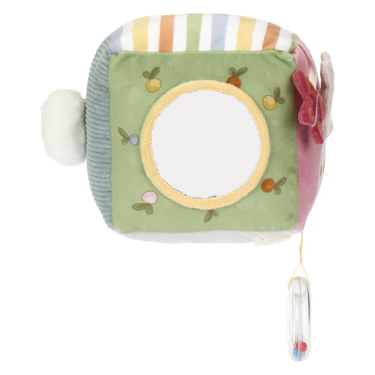THUN - Gioco cubo in tessuto - Esterno: 97% Poliestere, 2% cotone, imbottitura 100% poliestere + PE - Collezione Baby Dolce Fattoria - 14 x 14 cm