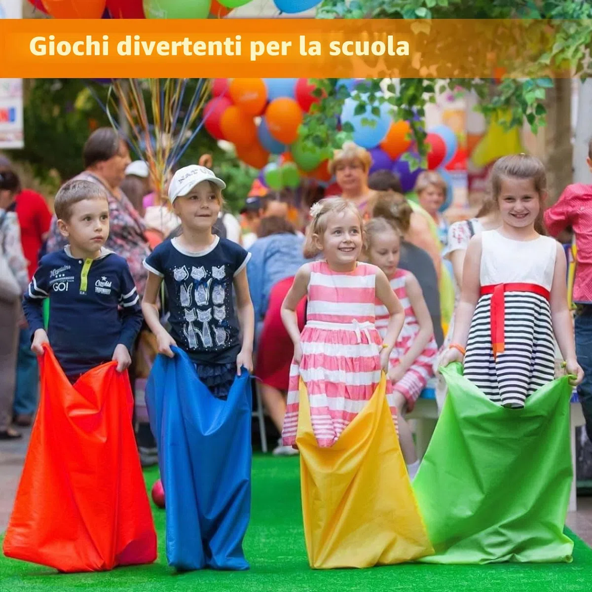 Giochi da Giardino per Bambini, 4 in 1 Giochi All'aperto per bambini, Sacchi di Sabbia, Uova e cucchiai, 3 Giochi di Corse di Gambe, Giochi da Giardino per feste di compleanno