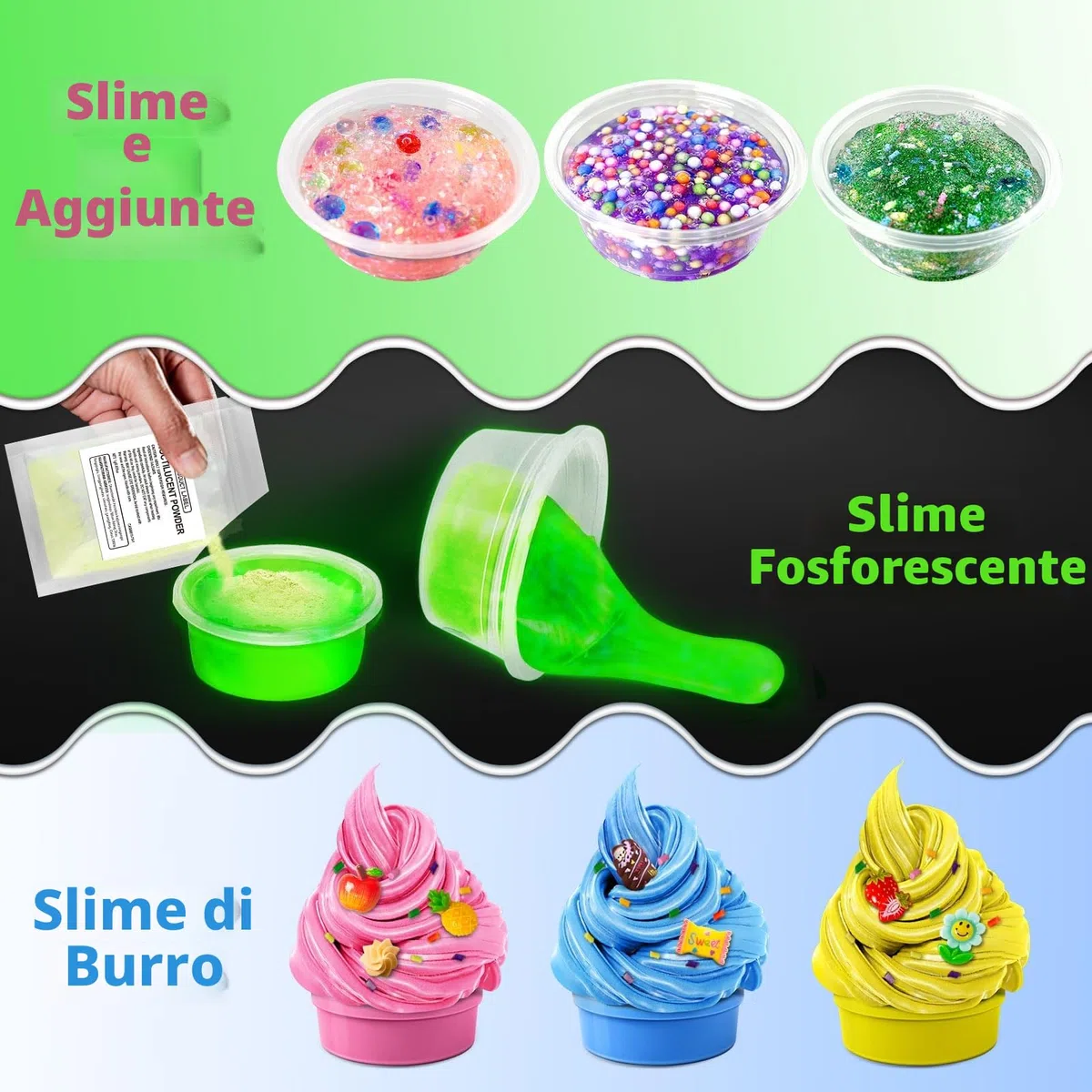 12 Colori Fai da Te Slime Kit Slime Making per Ragazze, Crystal Clear Slime, Glow in the Dark Slime con Sfere di Schiuma Aggiuntive, Charms, Glitter, Giocattolo Regalo per Bambini
