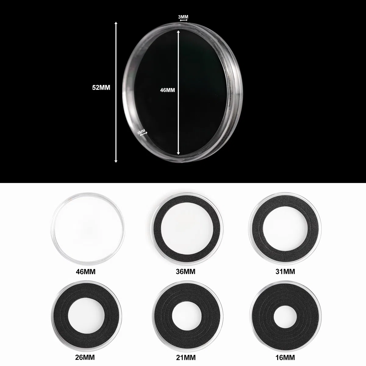 20 set di capsule per monete con 6 dimensioni regolabili Proteggi la custodia portamonete con guarnizione in schiuma per la raccolta di monete DC03 ([16/21/26/31/36/46MM]-20 Sets