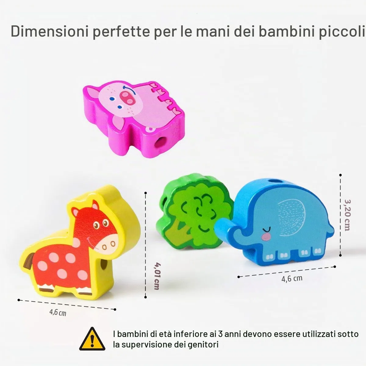 Giocattolo in Legno Fädelspiel Montessori Giocattolo Motorio 42 Pezzi Perline in Legno Frutta Animali Giochi Regalo per Ragazzi e Ragazze Giocattolo per Bambini a partire da 3 Anni