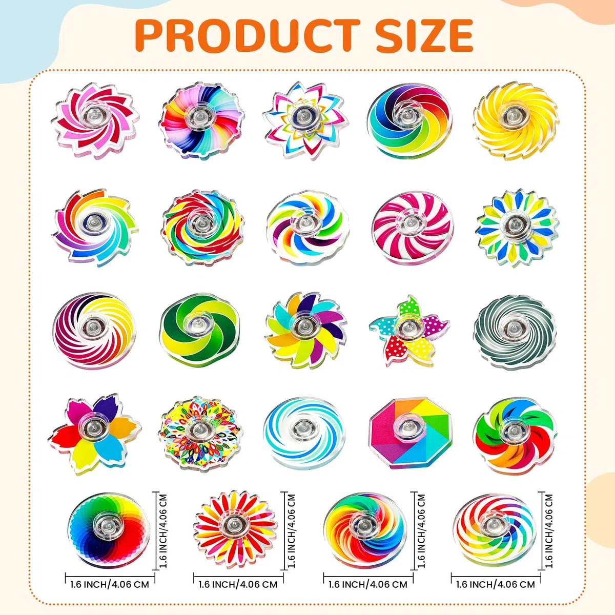 SCIONE Confezione da 24 Fidget Spinner per Bambini – Mini Trottoline Colorate, Giocattoli Sensoriali Arcobaleno, Ideali per Feste, Regali di Compleanno, Premi per la Classe (4 cm)