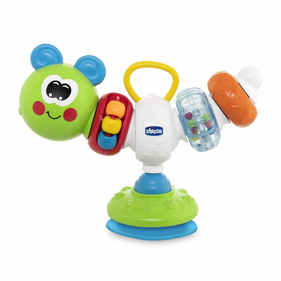 Chicco - Gioco Seggiolone Bruchino Ballerino, Gioco Elettronico con Ventosa per Seggiolone, con Suoni, Melodie e Attività Manuali, Batterie Incluse, Multicolore, 6-36 Mesi