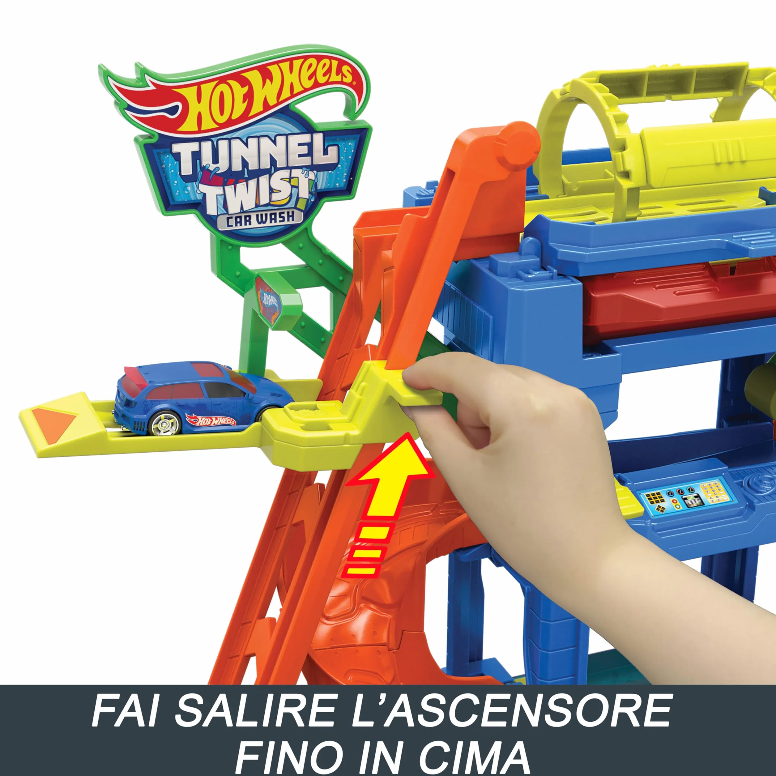 Hot Wheels 'Let's Race' Netflix - Autolavaggio con Tunnel, playset con pista e tunnel che spruzza acqua, include 1 veicolo in scala 1:64 cambia-colore in acqua calda e fredda, 3+ anni, HTN80