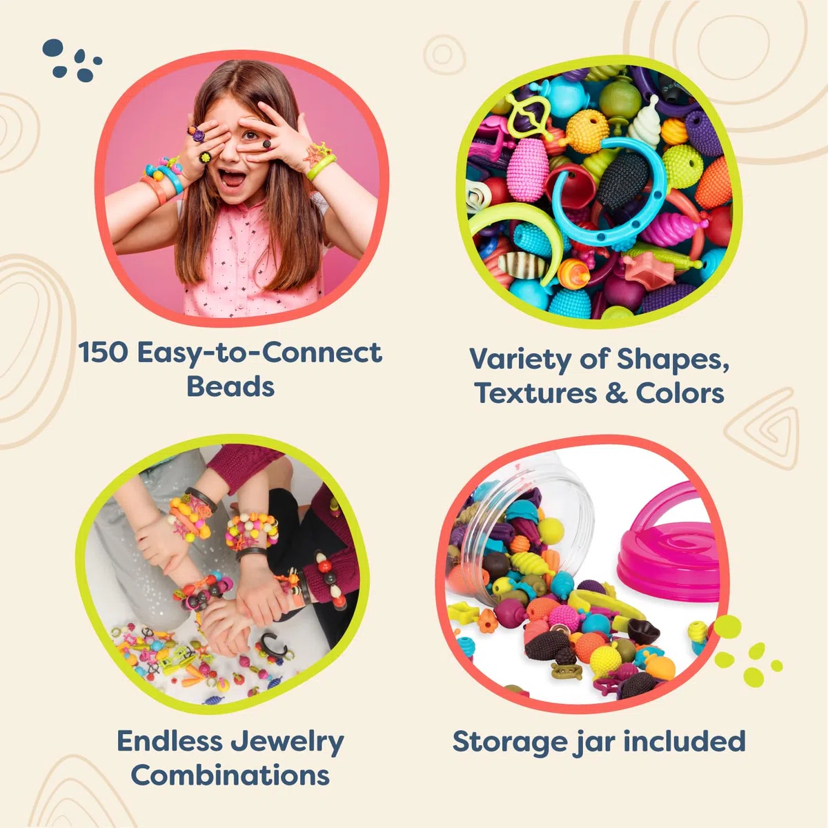 B. toys - B.eauty Pops - 150 pezzi - Kit di gioielli per bambini - 150 perline a scatto - Set di gioielli fai da te - Collane, bracciali, anelli - 4 anni +