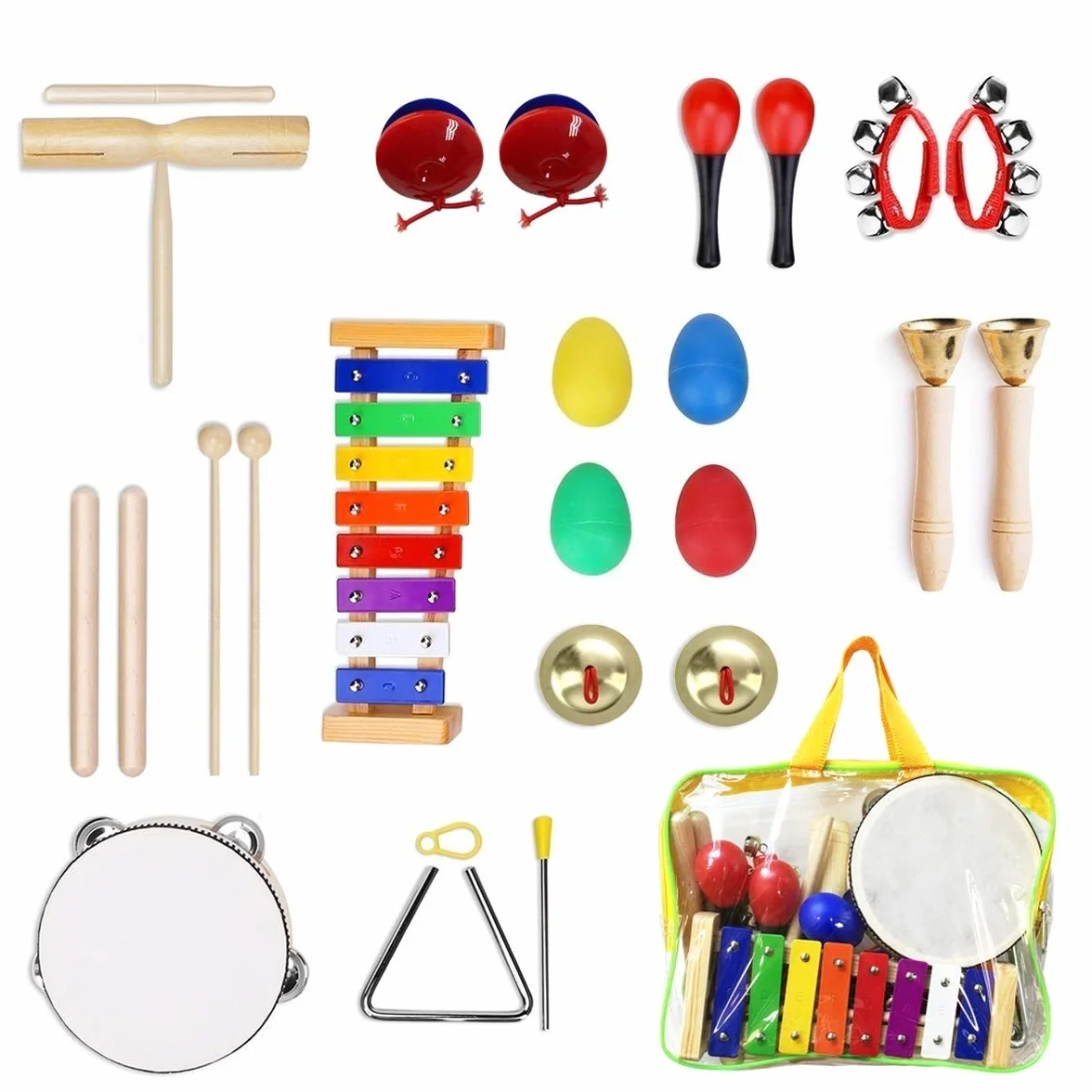 Strumenti Musicali per Bambini, Ulifeme 24 Pezzi Set Strumenti Musicali Percussioni Giocattolos in Legno, Giochi Musicali per Bambini, Regali Musicali Giocattoli con Una Borsa per il Trasporto