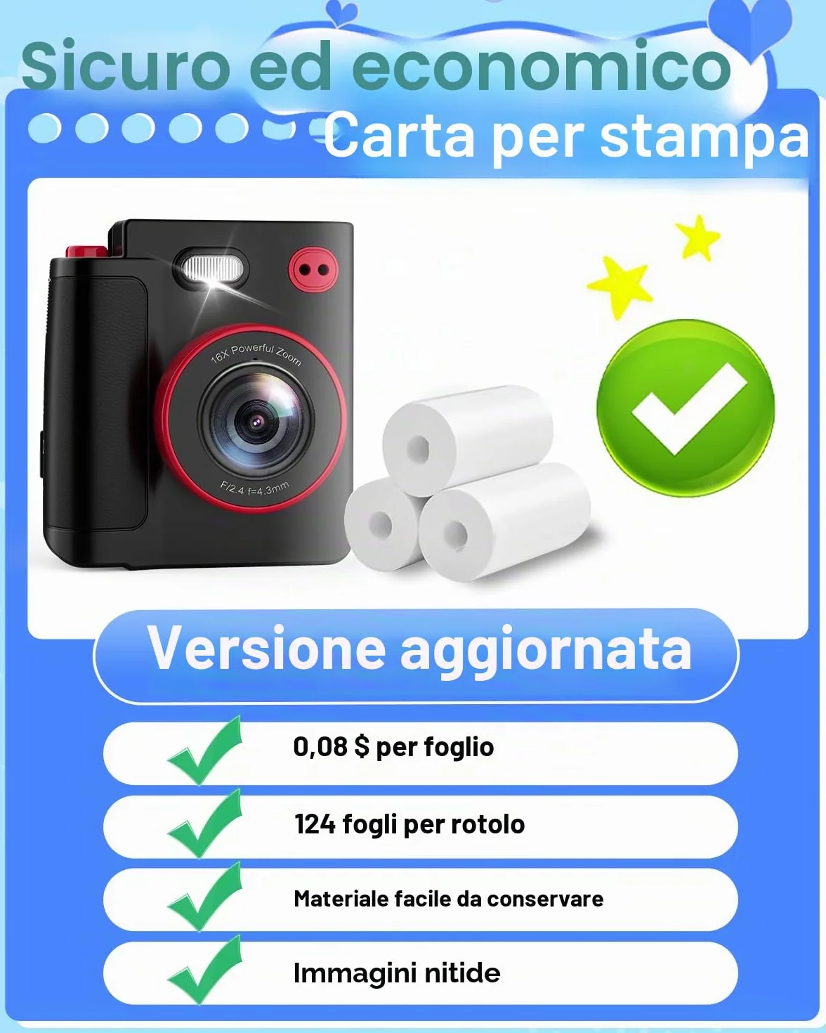 Macchina Fotografica Bambini Istantanea, 1080P HD Fotocamera Istantanea per Bambini con 32GB Scheda & Carta Fotografica, Giocattolo Regalo di Natale Compleanno Bambino e Bambina 3-12 Anni