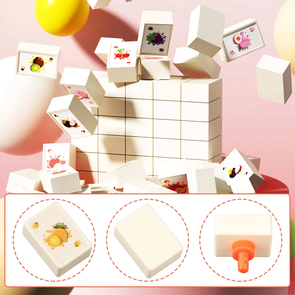 Xmart 55 pezzi Seaside Escape Gioco Blocchi Set di Giochi Mahjong Mahjong Game Block con 55 Adesivi Frutta 2 Ventose e 1 Scatola Plastica per Riporre Gli Oggetti Giochi per Feste Adatti Alle Famiglie