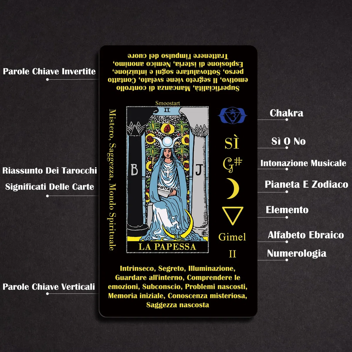 Smoostart Tarocchi Carte Italiano Per Principianti Con Significato, Tarocchi Con Guida Per Principianti, Parole Chiave, Elemento, Pianeta, Zodiaco, Chakra, Sì O No, Tono Musicale, Numerologia