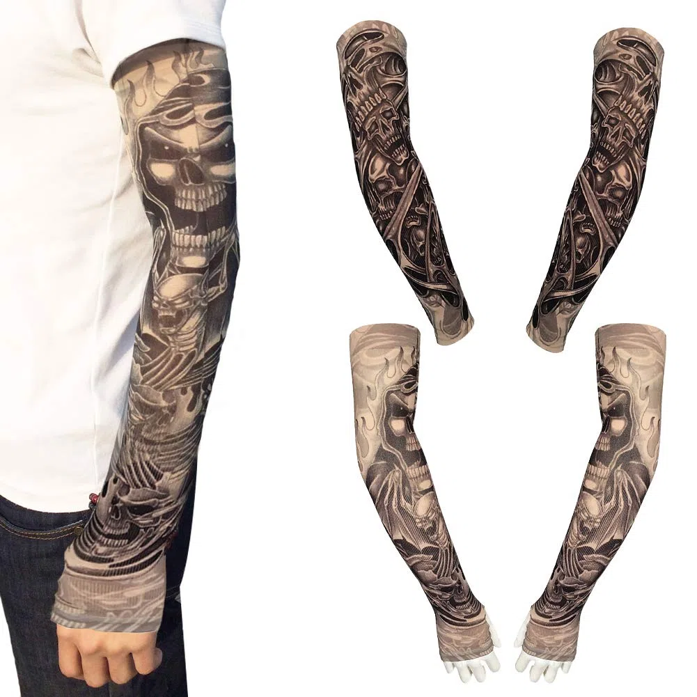 EQLEF Manica Tatuaggio per uomo, maniche per tatuaggio temporanee morbide e finte calze per bretelle per Halloween Basket Basket e guida- 2 paia