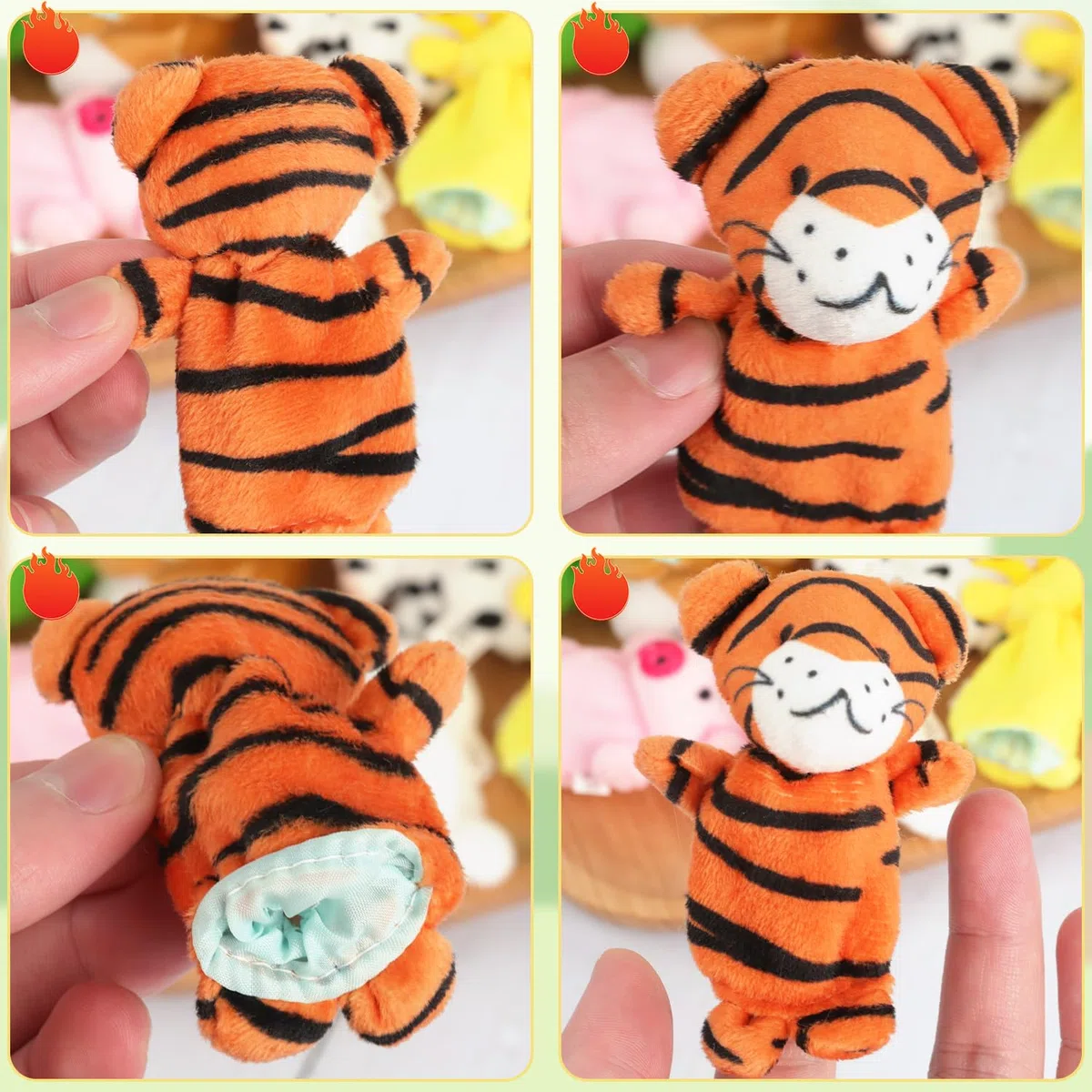 Marionette da Dito con Animali, 12 Pezzi, Velluto e Cotone, Per Bambini