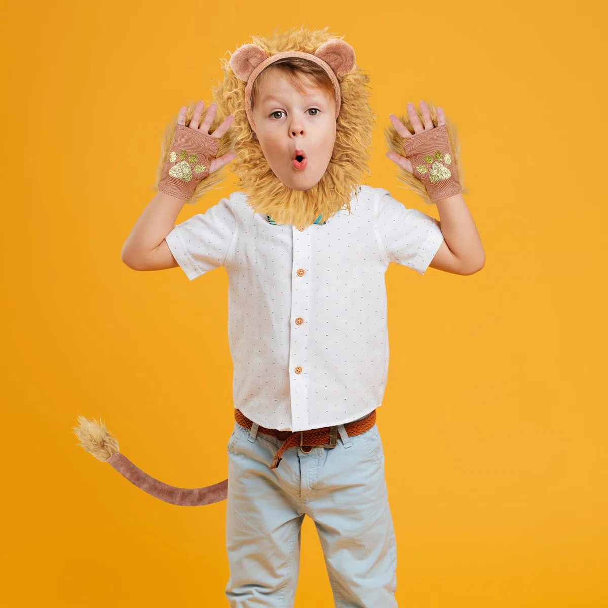 XEPST Set Costume Animale Leone, Fascia con Orecchie, Zampe e Coda per Cosplay, Compleanno, Halloween e Feste in Maschera