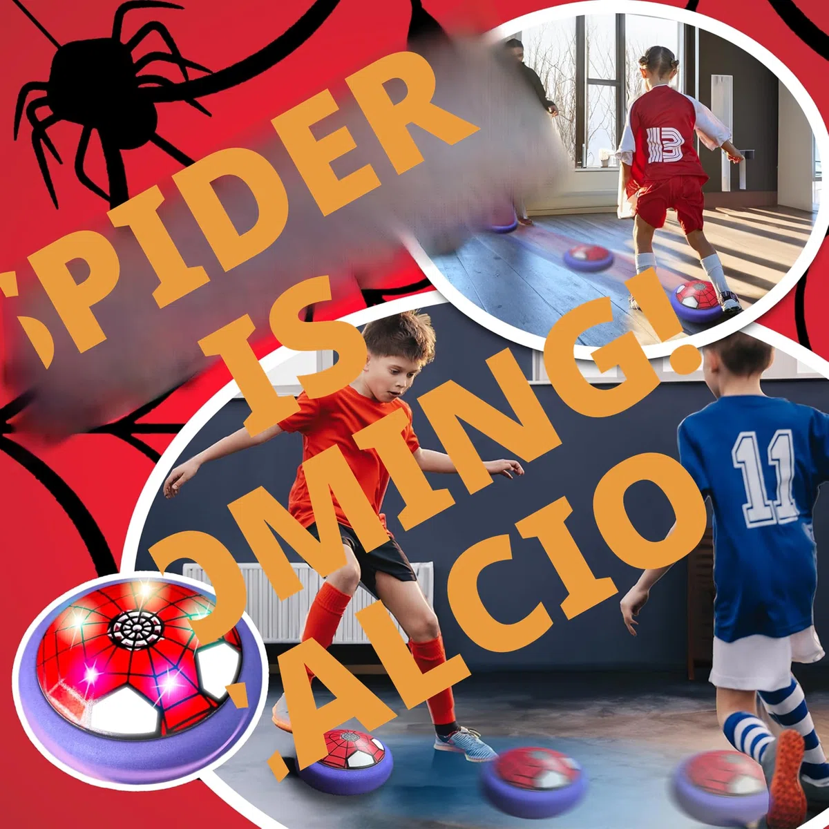 Spider Pallone Calcio Fluttuante, Hoverball con Luci LED, Giochi di Calcio per Bambini 3 4 5 6 Anni, Regalo Bambini Bambina 3-12 Anni, Giochi Esterno Interno Bambini