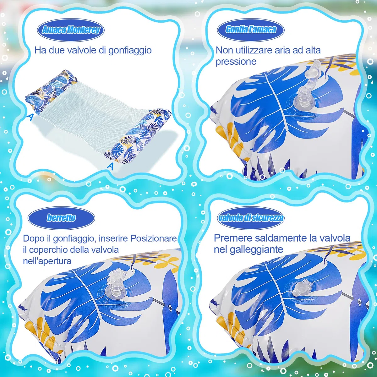 WEARXI Materassino Mare XL, 2 pezzi Materassino Piscina 4 in 1, Materassino Gonfiabile Mare Piscina, Gonfiabili Piscina, Gonfiabili per Piscina, Amaca Galleggiante, Amaca Gonfiabile Mare