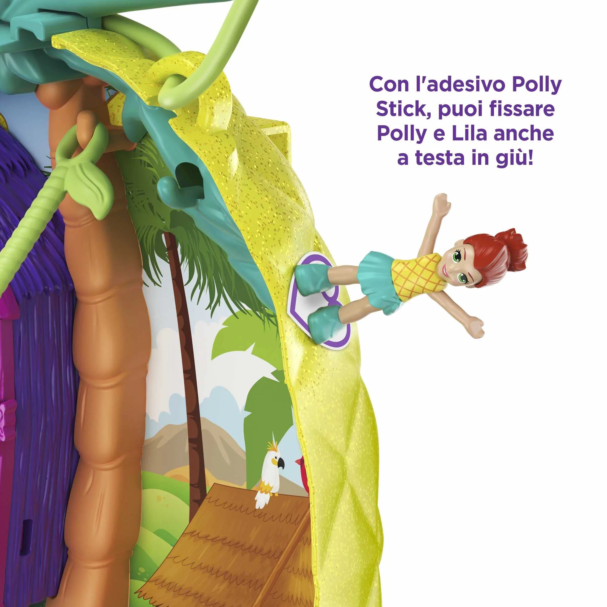Polly Pocket Tropicool Ananas compatto borsetta da indossare con 8 simpatiche sorpresa, micro Polly e Lila, 2 accessori e foglio sticker; dai 4 anni in su, giallo, GKJ64